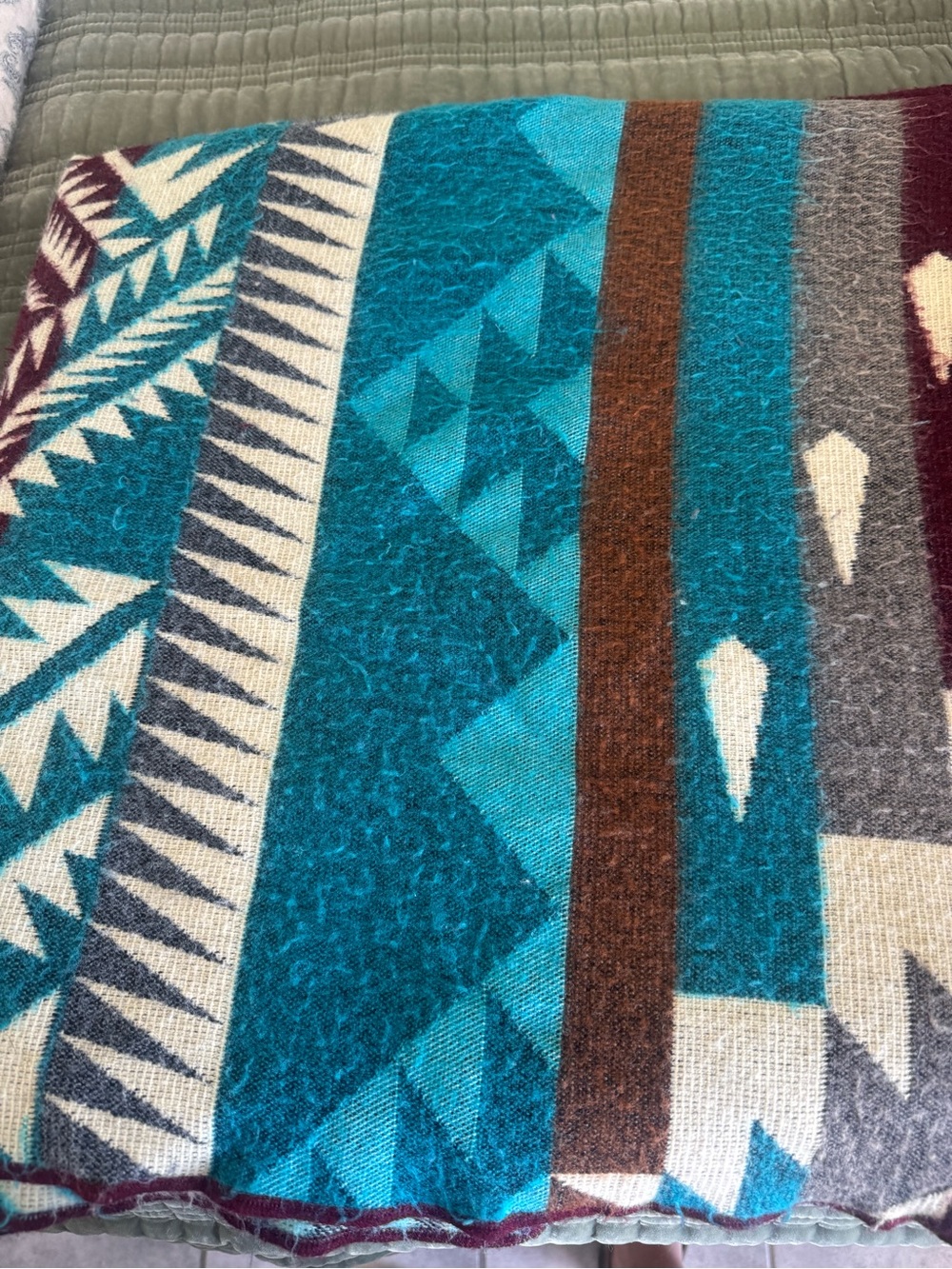 Turquoise Geometric Alpaca Wool Blanket